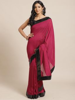 Akhilam - Magenta Festive Silk Blend Solid Saree With Unstitched Blouse