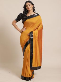 Akhilam - Mustard Festive Silk Blend Solid Saree With Unstitched Blouse