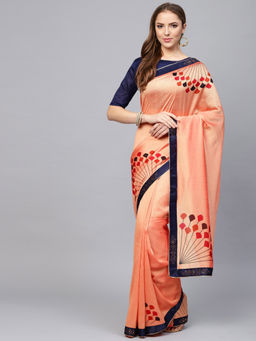 Sareemall - Peach Festive Silk Blend Solid Saree With Unstitched Blouse