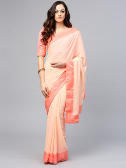Sareemall - Peach Festive Georgette Solid Saree With Unstitched Blouse