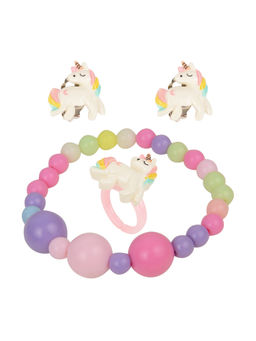 Arendelle - Pastel Pink Beads Unicorn Bracelet, Earrings and Ring Set