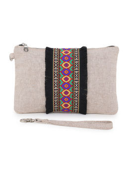 Anekaant - Beige Patterned Cotton Pouch