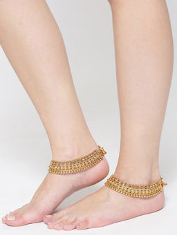 Priyaasi - 18K Gold Plated Kundan Stone Studded Anklet (Set of 2)