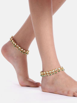 Priyaasi - Set of 2 Gold-Plated Kundan Studded Anklets with Bead Drop
