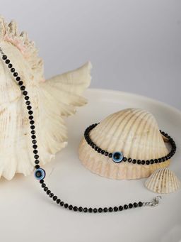 Priyaasi - Black Beads Silver Plated Traditional Anklets