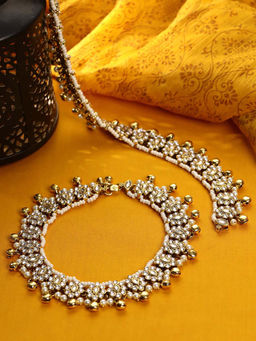 Priyaasi - Beads Kundan Ghungroo Gold Plated Anklets