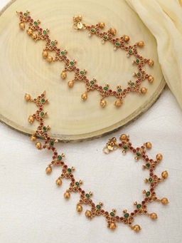 Priyaasi - Ruby Stones Pearls Gold Plated Anklets