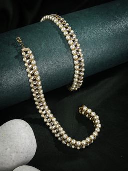 Priyaasi - White Kundan Pearls Gold Plated Anklets