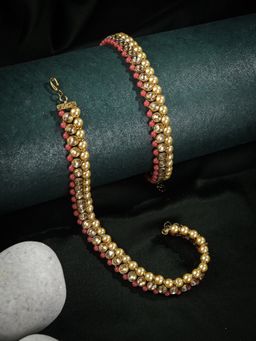Priyaasi - Pink Kundan Pearls Gold Plated Anklets