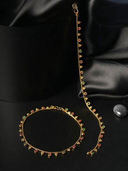 Priyaasi - Green Kemp Stones Gold Plated Anklets