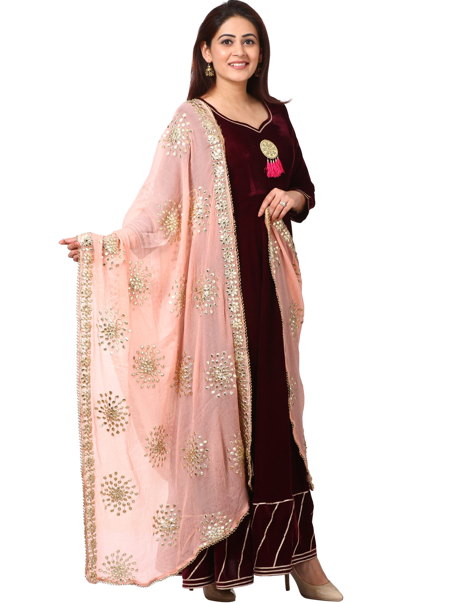 Anokherang Ethnic Dresses Buy Wine Purple Velvet Floor Length Dress With Peach Gotta Patti Dupatta Set Of 2 Online Nykaa Fashion Heavy pink colour net lehenga top with sequence and thread embroidery. anokherang anokherang wine purple velvet floor length dress with peach gotta patti dupatta set of 2