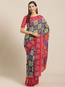 Akhilam - Multi-Color Geometric Printed Saree With Unstitched Blouse