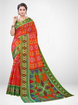 Sareemall - Orange Cotton Silk Saree With Unstitched Blouse