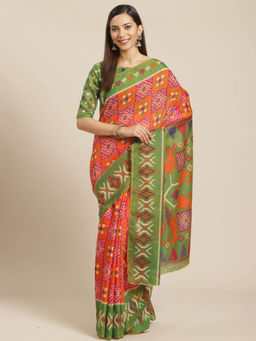 Akhilam - Multi-Color Geometric Printed Saree With Unstitched Blouse