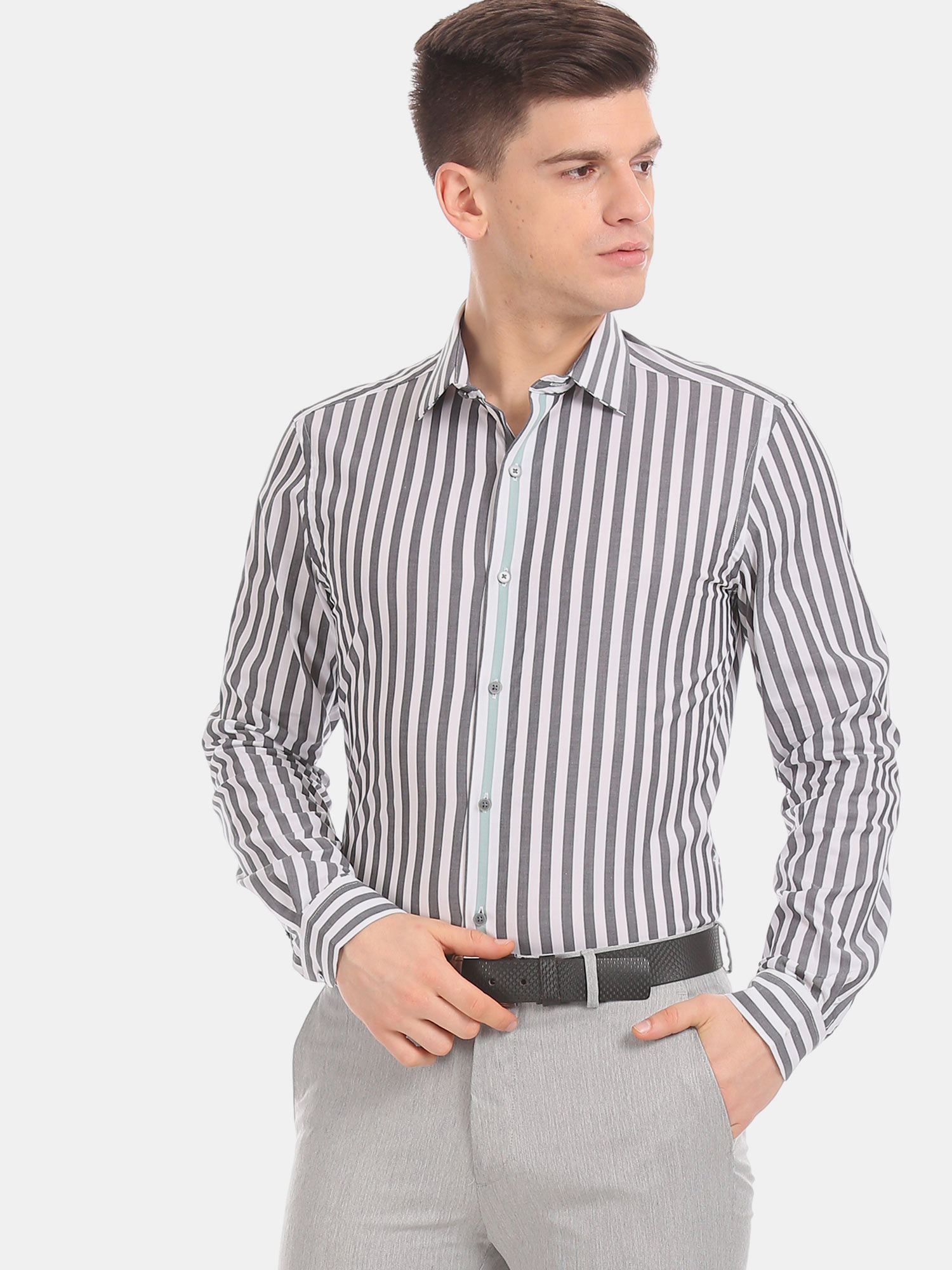 Arrow Newyork Grey Stripes Formal Shirt 
