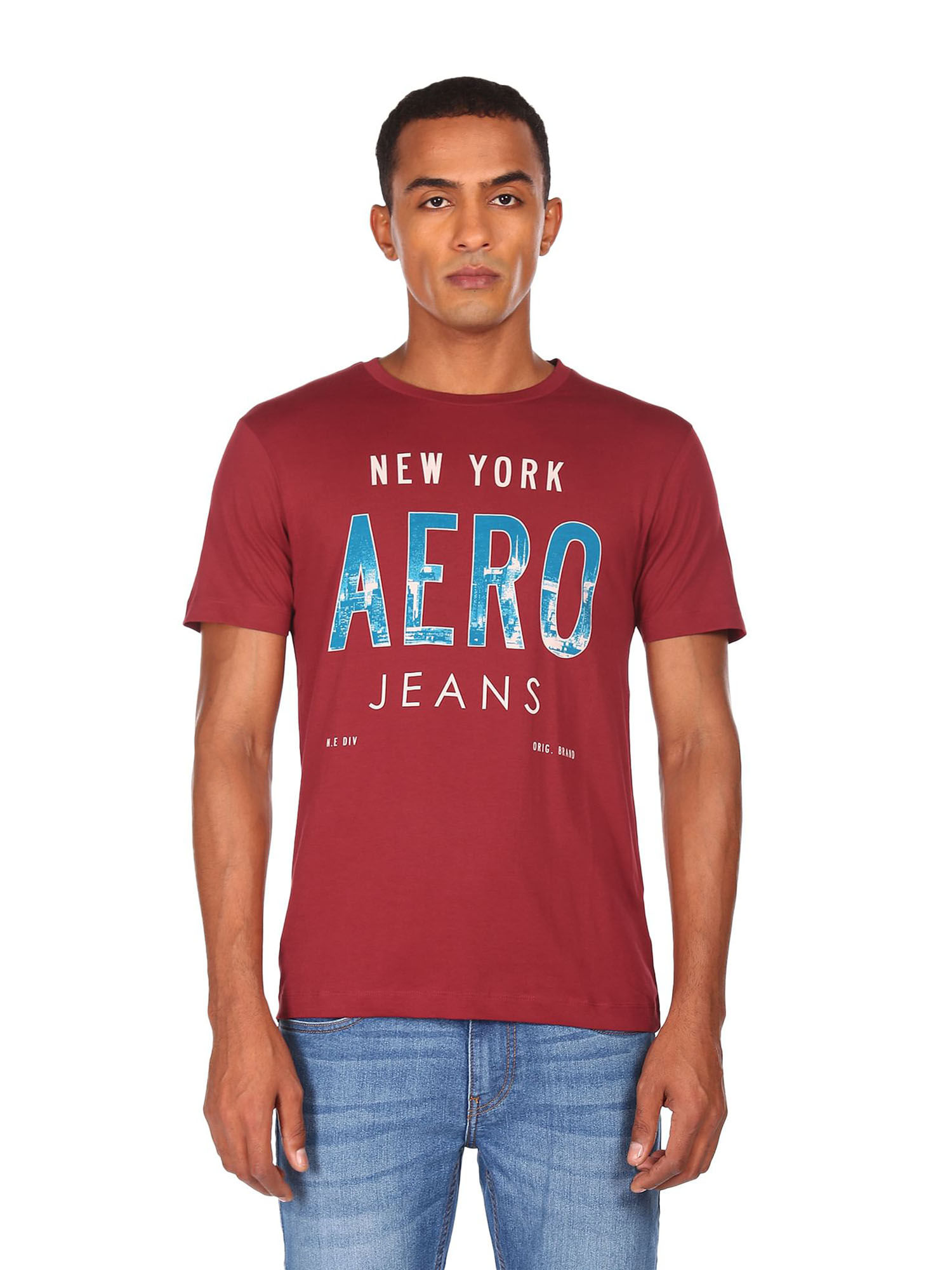 Men Red Crew Neck Printed T-shirt 