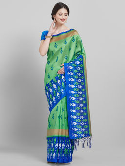 Akhilam - Green Daily Art Silk Printed Saree With Unstitched Blouse
