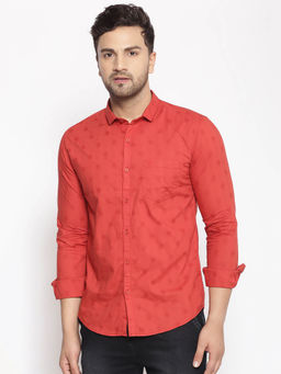 SHOWOFF - Men's Cotton Red Printed Slim Fit Shirt