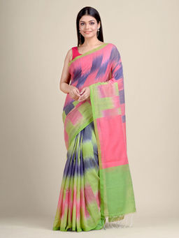 CHARUKRITI - Multicolour Ikkat Handloom Saree With Un-Stitched Blouse