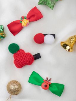 Arendelle - Christmas Pack of 4 Pom Pom and Bow Hair Clips