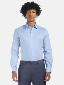 Arrow Newyork - Men Light Blue Barrel Cuff Slim Fit Solid Formal Shirt