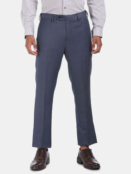 Arrow - Men Slate Blue Flat Front Heathered Formal Trouser