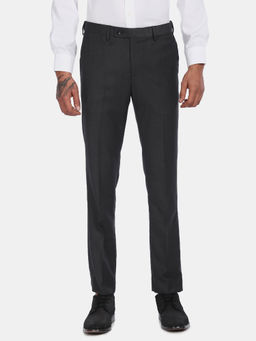 Arrow - Men Charcoal Flat Front Heathered Formal Trouser