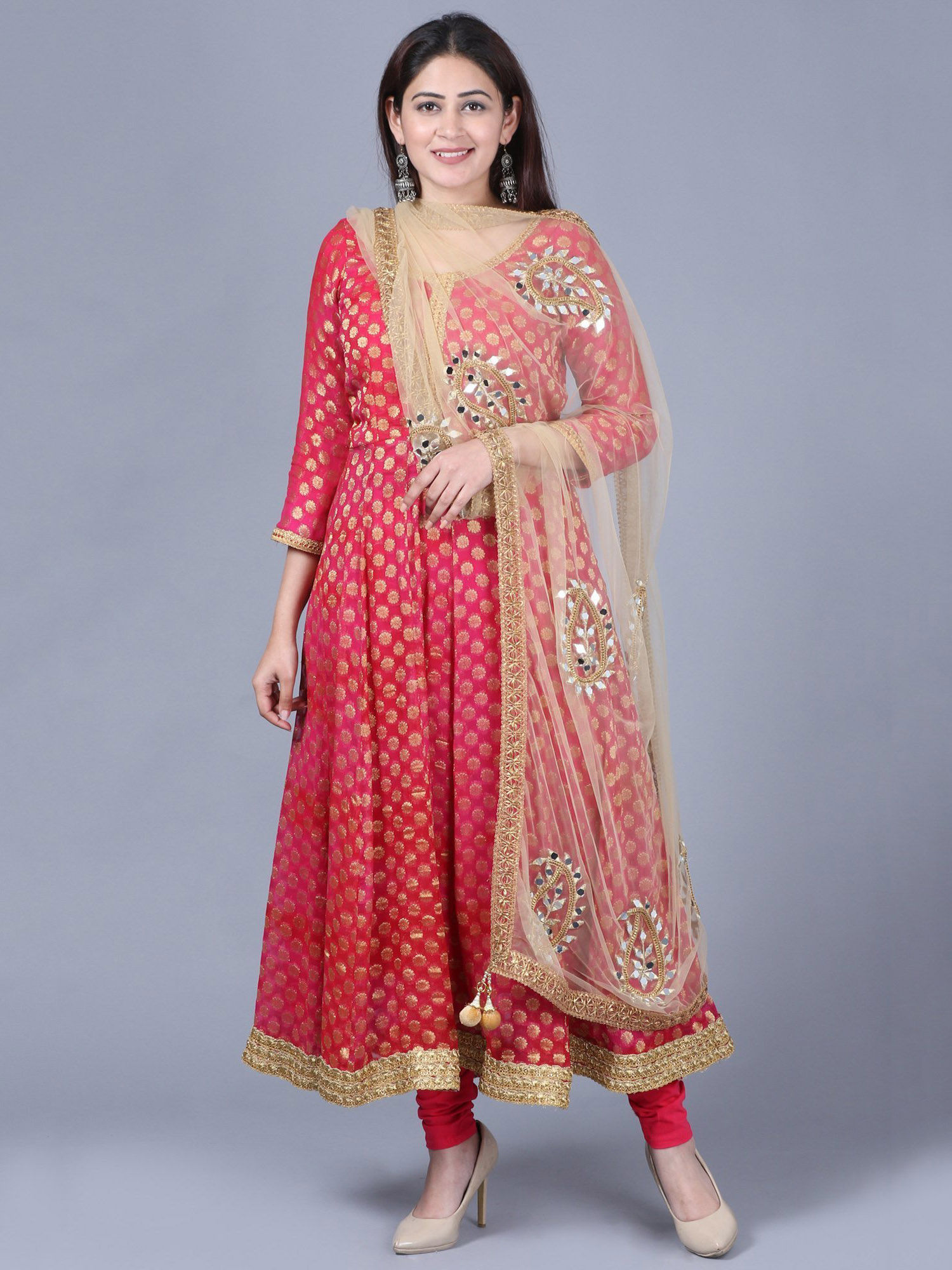 anokherang Pink Anarkali With Leggings 