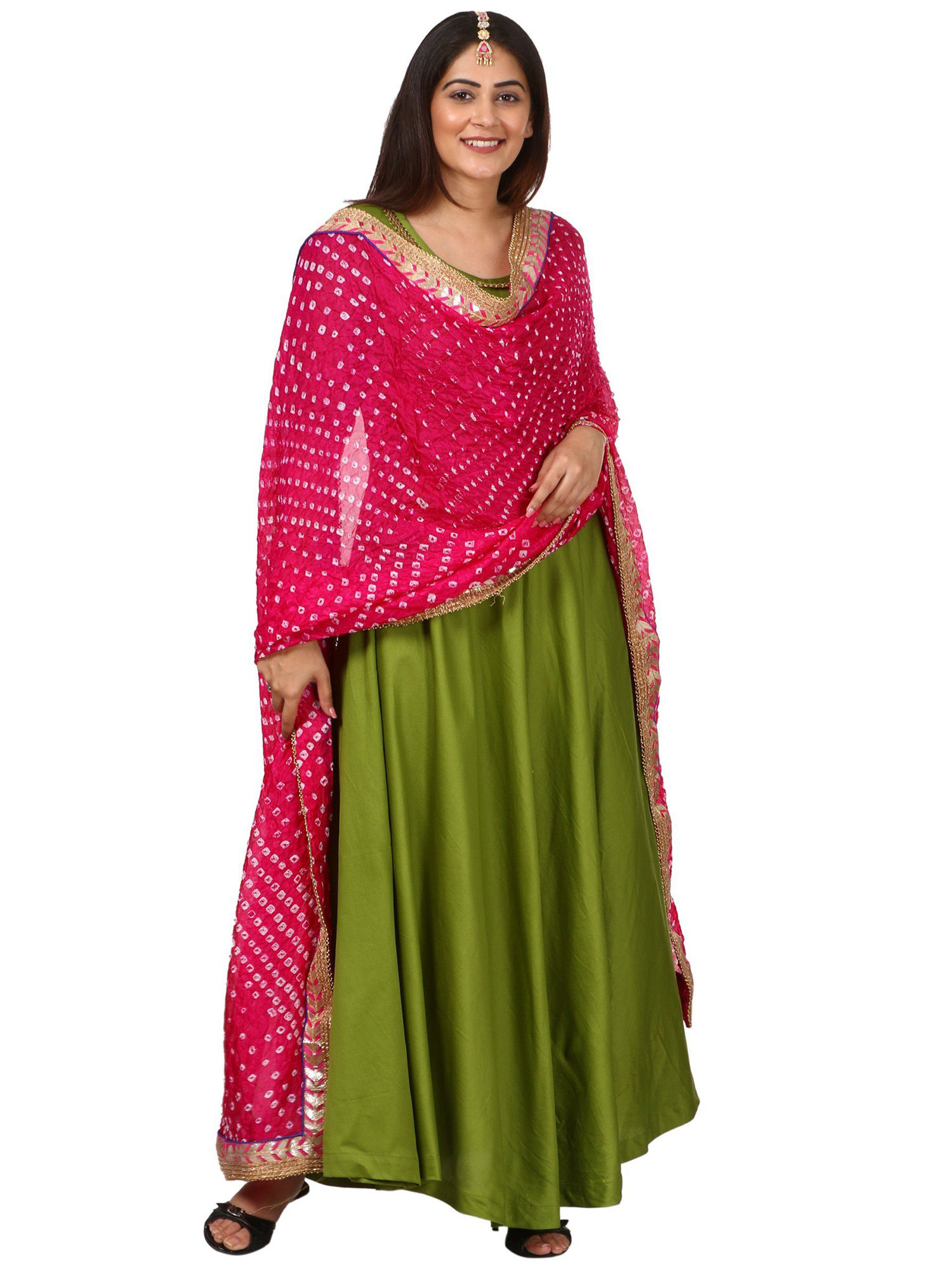 Anokherang Ethnic Dresses Buy Anokherang Green Floor Length Dress With Pink Bandhani Dupatta Set Of 2 Online Nykaa Fashion Pink floral handblock suit in gota detail with kotadoria dupatta. anokherang green floor length dress with pink bandhani dupatta set of 2