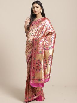 Sareemall - Pink Silk Blend Saree With Unstitched Blouse