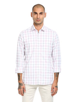 Arrow - Men Pink And White Regular Fit Check Casual Shirt