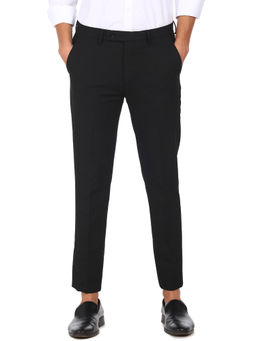 Arrow - Men Black Flat Front Solid formal Trouser
