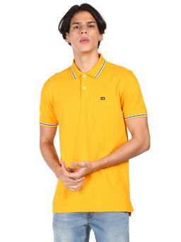Arrow - Men Yellow Cotton Solid Polo T-Shirt