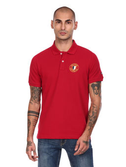 Arrow Sports - Men Red Solid Cotton Pique Polo T-Shirt
