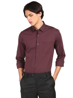 Arrow Newyork - Men Maroon Metered Cuff Patterned Formal Shirt