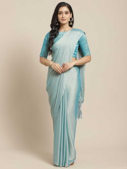 Sareemall - Sky Blue Poly Georgette Saree With Unstitched Blouse