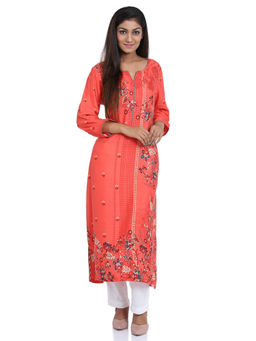 Biba - Coral Straight Printed Kurta