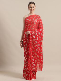 Sareemall - Maroon Party Georgette Woven Design Saree With Unstitched Blouse