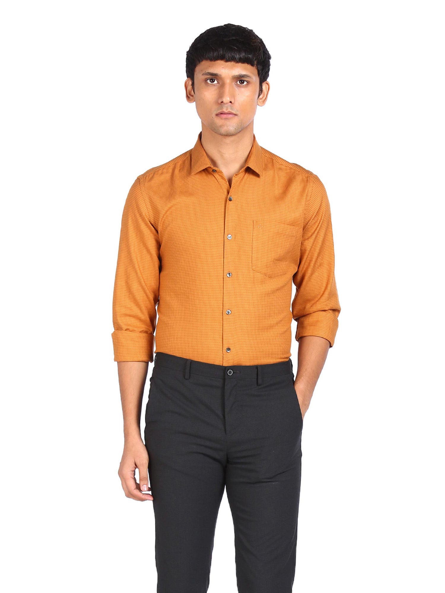 Buy Arrow Men Mustard Slim Fit French 