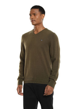 Buy Arrow Sports Men Olive V-Neck Solid 