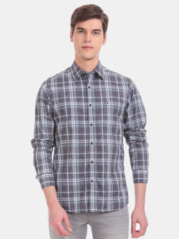 Arrow Sports - Men Grey Mitered Cuff Slim Fit Check Casual Shirt