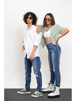 FREAKINS - Unisex Blue Ripped Comfort Jeans