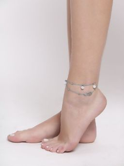 Fabula - Silver Plated Multi Layer Pearl & Charm Bohemian Fashion Anklet