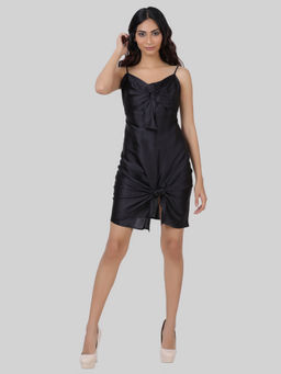 Attic Salt - Rachel Black Satin Knot Dress