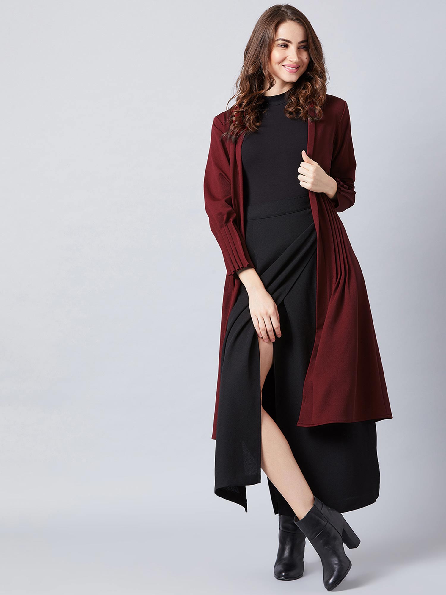 aarein Maroon Self Design Casual Shrug-picture-32