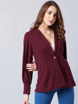 AAREIN - Maroon Solid Casual Shrug