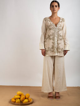 RISHI & VIBHUTI - Cream Full Sleeves Kurta - Customisable