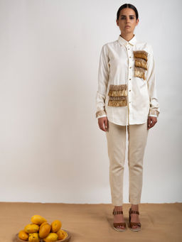 RISHI & VIBHUTI - Off White Tinsel Shirt - Customisable