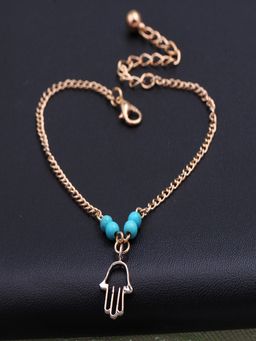 OOMPH - Gold Tone Turquoise Beads Bohemian Minimal Fashion Anklets