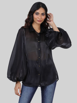 Attic Salt - Black Billowy Sleeves Glass Organza Shirt